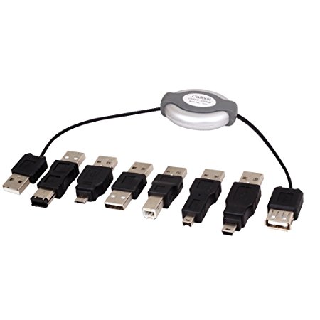 Daffodil TC01 USB Adapter Kit - 1m Retractable USB Extension Cable with 6 Convertors [ USB A Male / A Female / B Male USB / Mini 5 pins / Mini 4PA / Mini 4P / Mini 1394]