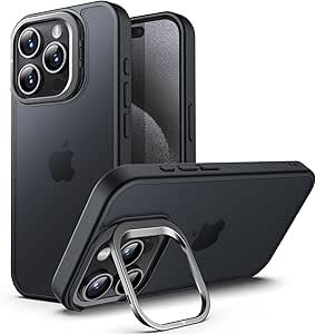 JETech Kickstand Case for iPhone 15 Pro 6.1-Inch, Built-in Adjustable Camera Stand, Military Grade Drop Protection, Frosted Translucent Matte Back Shockproof Phone Cover (Black Titanium)