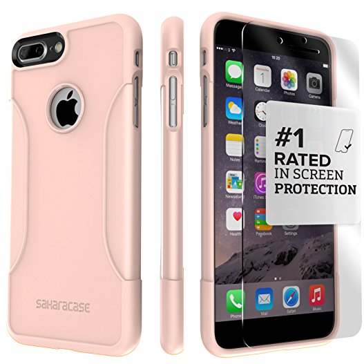 iPhone 8 Plus and 7 Plus Case, SaharaCase Protective Kit Bundle with [ZeroDamage Tempered Glass Screen Protector] Slim Fit Shockproof Bumper Protection [Hard PC Back] – Rose Gold