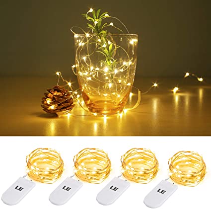 LE Fairy Light Battery Operated, Warm White, 3.3ft 20 Micro Starry LED, Waterproof Decorative Cooper Wire String Light for Indoor Outdoor Wedding, Party, Bedroom, Mason Jar, Craft and More, Pack of 4