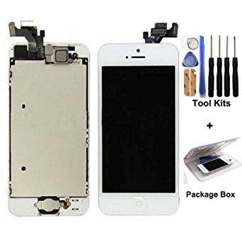 cellphoneage® for iPhone 5 5G White Full Set with Spare Parts LCD Screen Replacement Digitizer with Home Button, Bracket, Flex, Sensor, Front Camera, Frame Housing Assembly Display Touch Panel   Free Repair Tool Kits