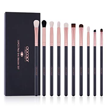 Docolor Eye Makeup Brushes 10Pcs Eyeshadow Brushes Set with Soft Premium Hairs & Real Wood Handle for Eyeshadow, Eyebrow, Eyeliner, Blending (Rose Gold)