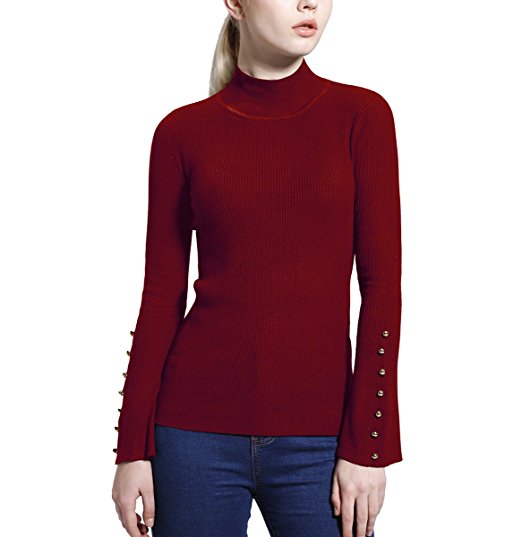 PRETTIGO Women Fashion Bell Sleeves Shirt Pullover Sweater (Black, Red, Grey, Blue)