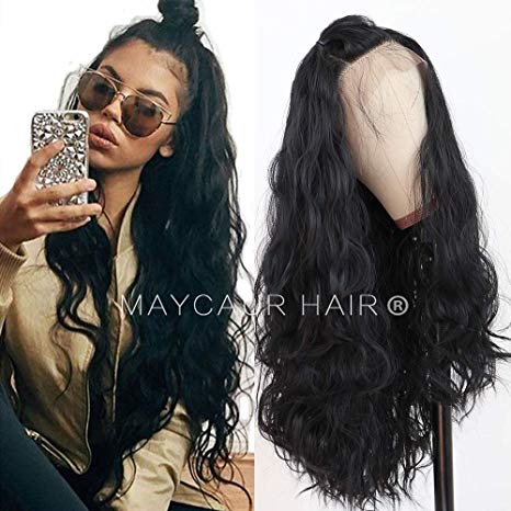 Maycaur Hair Long Black Hair Lace Wigs Loose Wavy Hair Glueless Heat Resistant Synthetic Lace Front Wigs for Black Women