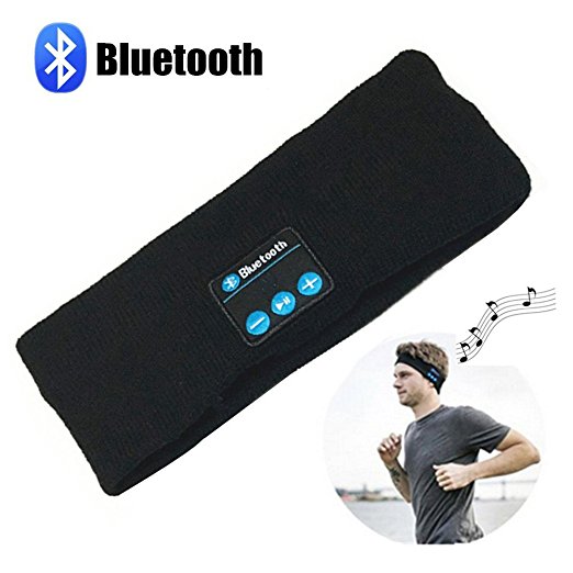 Touchshop Bluetooth Music Headband Outdoor Wireless Sweatband with Wireless Headphones Speakers & Microphone Hands Free for Gym Exercise Running Yoga Camping Skating (Black)