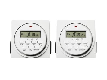 iPower 2-PACK GLTIMEDWEEK-2PACK 7-Day Dual Outlet Digital Program Timer,120-volt,Can be Configured in Numerous Timing Schedules,Able to Run 8 Separate Schedules per Day,15 amp,1 Minute Intervals
