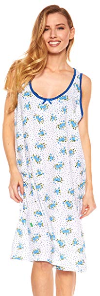 Floopi Womens Nightgown Sleeveless Cotton Pajamas - Sleepwear Nightshirt