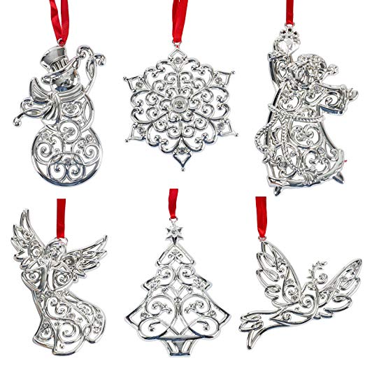 Lenox Sparkle And Scroll Holiday / Christmas Ornaments [Silver-Plated] (set-6)