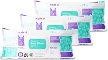 Organic Baby Wipes by MADE OF - Soothing Soft for Sensitive Skin and Eczema - NSF Organic and EWG Verified - Made in USA - Fragrance Free/Unscented, 216 Count (3-Pack)