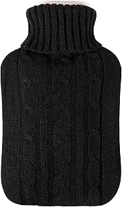 Vencier Large 2L Hot Water Bottle with Plush Cover & Bobble - Durable, Washable Heating Pad for Body Pain Relief & Cosy Nights - Perfect for Aches, Pains, and Thoughtful Gifts (Black Knitted)