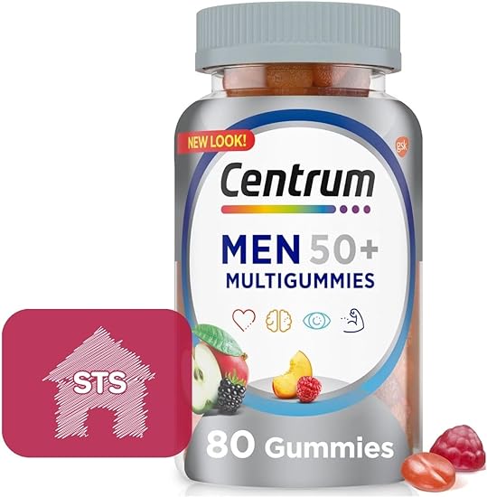 Centrum MultiGummies Men 50 Plus with Vitamin D3, B6 and B12 Multimineral Supplement, Assorted Fruit, 80 Count   STS Sticker.