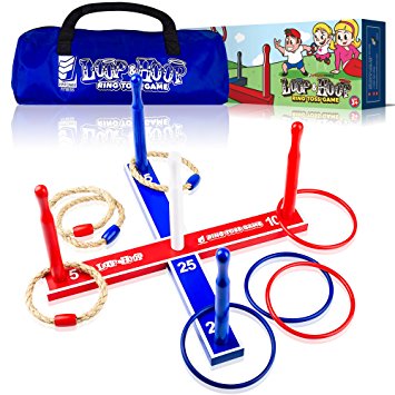 Loop & Hoop Ring Toss Game (Premium) - Kids & Adults Games Set With 4 Quoits Rope Rings, 4 Plastic Rings & Carry Bag (Indoor & Outdoor Family And Carnival Fun)