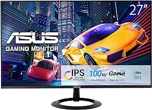 ASUS VZ27EHF Monitor Gaming Eye Care da 27” pollici, Full HD (1920x1080), IPS, Frameless, 100 Hz, Adaptative-Sync, Tempo di Risposta 1 ms, HDMI, Filtro Luci Blu, Antisfarfallio, Nero