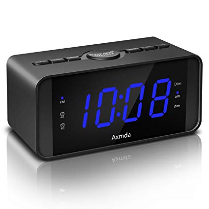 Axmda Digital Alarm Clock, Alarm Clocks for Bedrooms, Dual Alarm Clock with Snooze Function, FM Radio with Sleep Timer, Large 4.5” LED Display with Dimmer, Battery Backup (Battery not included), Blue