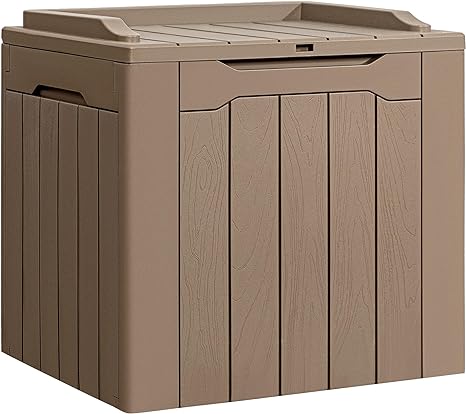 Flamaker Deck Box 31 Gallon Waterproof Resin Storage Box with Lid Indoor Outdoor Storage Bin for Patio Cushions, Toys, Pool Accessories (Light Brown)