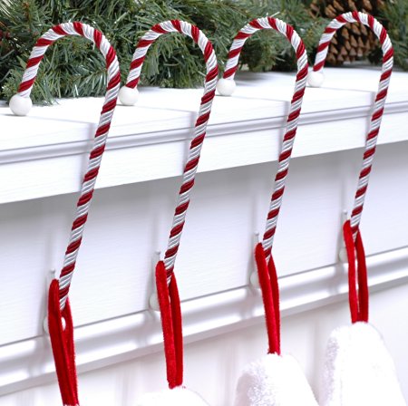 Haute Decor CC0402R Candy Cane Stocking Holder, 4-Pack, Classic Red and White