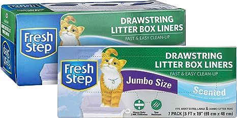 Fresh Step Drawstring Cat Litter Box Liners, Scented, Jumbo Size, 36" x 19" - 7 Count Per Box, 2 Boxes, Kitty Litter Bags, Cat Litter Liners for All Cats to Keep Your Home Clean