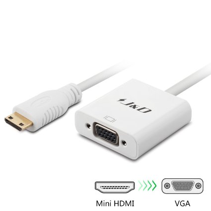 JampD Gold Plated Mini HDMI to VGA Adapter Cable Converter White Adapter