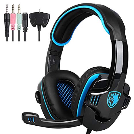 SADES SA-708GT 3.5mm Gaming Headphone Mic Noise Cancellation Music Headset Black-blue Upgraded Version of SA-708 for PS4 Tablet PC Mobile Phones