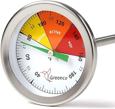 Greenco Gardening Compost Soil Thermometer by Greenco Stainless Steel Celsius and Fahrenheit Temperature Dial 20 inch Stem