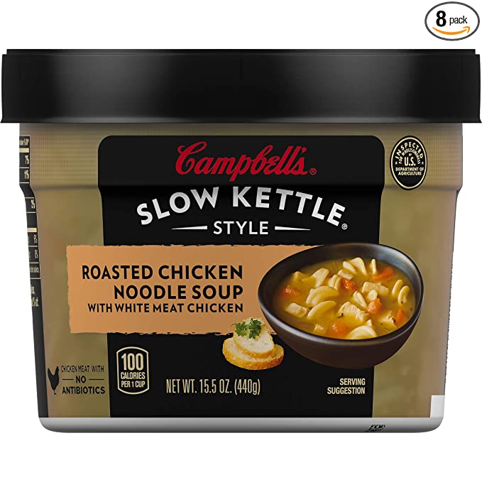 Campbell's Slow Kettle Style Roasted Chicken Noodle Soup with Herbs & White Meat Chicken, 15.5 Oz,Pack of 8
