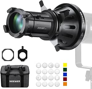 NEEWER Spotlight Snoot with 20° Projection Lens, Adjustable Focus, 16 Metal Gobos 5 Color Gels, Bag, Conical Snoot for Bowens Mount LED Continuous Output Lighting Studio Video Light Up to 300W, LS-39