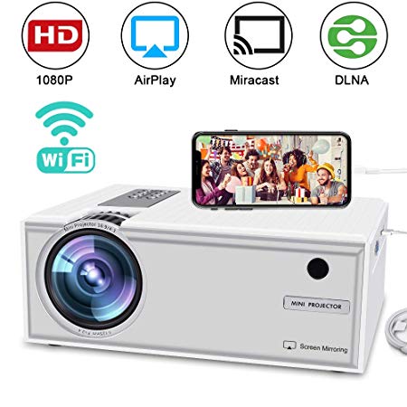 Wireless WiFi Projector, WEILIANTE 2800 Lumen Portable Mini HD Movie Projector for Home Outdoors, WiFi Directly Connect with Smartphones, 50000 Hours Lamp Life, Support Full HD, WiFi,HDMI,VGA,AV,USB