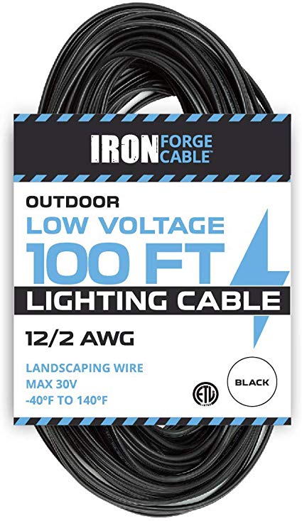 12/2 Low Voltage Landscape Wire - 100ft Outdoor Low-Voltage Cable for Landscape Lighting, Black