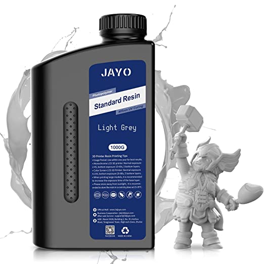 3D Printer Resin, JAYO 1KG 3D Resin for 4K 8K LCD/DLP/SLA 3D Printers, 405nm Standard Photopolymer Fast Curing Resin, High Precision, Low Shrinkage, Grey 1000g