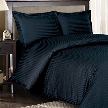 Royal Hotel's 8pc King size Bed-in-a-Bag Striped Navy 600-Thread-Count Siberian Goose Down Alternative Comforter 100 percent Cotton - includes sheets and Duvet Cover Sets