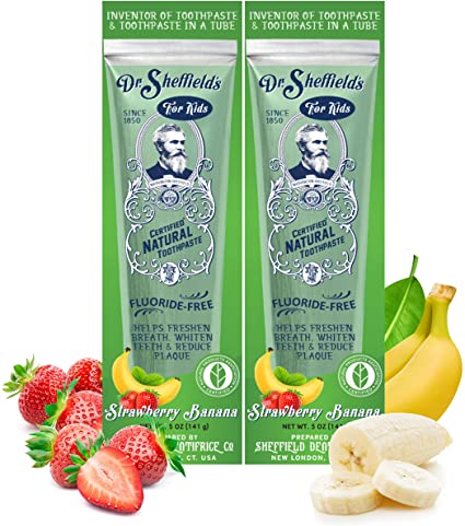 Dr. Sheffield’s Certified Natural Toothpaste (Strawberry Banana) - Great Tasting, Fluoride Free Toothpaste/Freshen Your Breath, Whiten Your Teeth, Reduce Plaque (2-Pack)