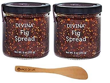 Divina Fig Spread, 9 Oz (Pack of 2) - with Spice of Life Bamboo Spreader