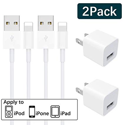 2-Pack MFi Certified iPhone Charger Charging Cable and USB Wall Adapter Plug Block Compatible iPhone X/8/8 Plus/7/7 Plus/6/6S/6 Plus/5S/SE/Mini/Air/Pro Cases