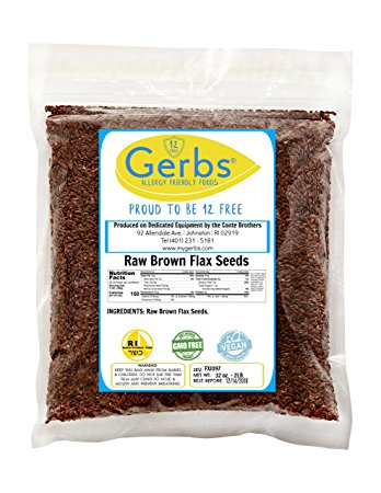 Raw Brown Flax Seeds by Gerbs 1 LBS - Top 12 Food Allergen Free & Non GMO - Vegan & Kosher