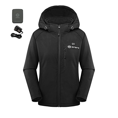 ororo Women's Slim Fit Heated Jacket With Battery Pack and Detachable Hood (S)