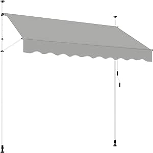 Yaheetech Tenda da Sole per Balcone Veranda a Bracci con Manovella Regolabile Telo Avvolgibile Resistente ai Raggi UV Telaio Telescopico Senza Forare 250 x 120 cm/Grigio Chiaro