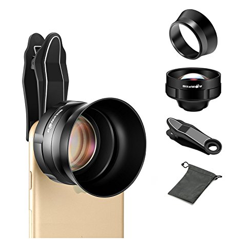 3X Telephoto Lens, BlitzWolf Phone Camera Lens Professional HD Phone Lens with Lens Hood and Universal Clip for Group Photos & Landscapes Compatible with iPhone and Android Smartphones