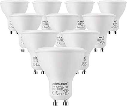 DiCUNO GU10 LED Bulbs, 5W 50W Halogen Bulb Equivalent, Warm White 3000K, 500lm Non-dimmable 45 Degree Beam Angle, Ampoule GU10 MR16 Shape 120V Flood Spotlight Twist Lock Light, 10-Pack