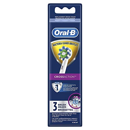 Oral-B CrossAction Electric Toothbrush Replacement Brush Heads with Bacteria Guard, 3 Count