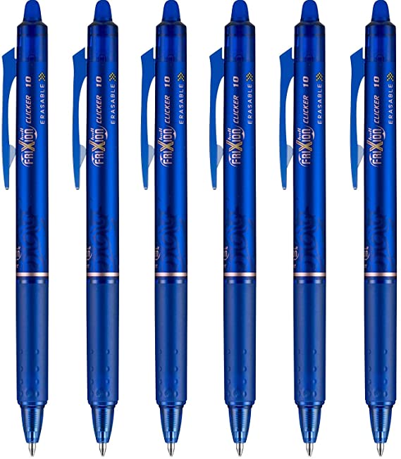 Pilot FriXion Clicker pen 1.0mm, Erasable Gel Pens, Bold Point, 6 pack (Blue)