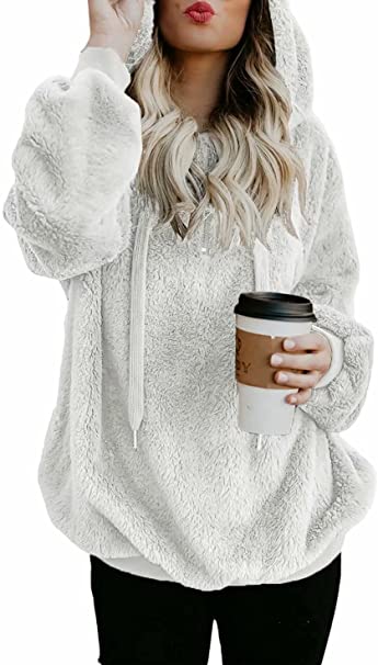 Dokotoo Womens Fuzzy Casual Loose Sweatshirt Hooded with Pockets Outerwear S-XXL