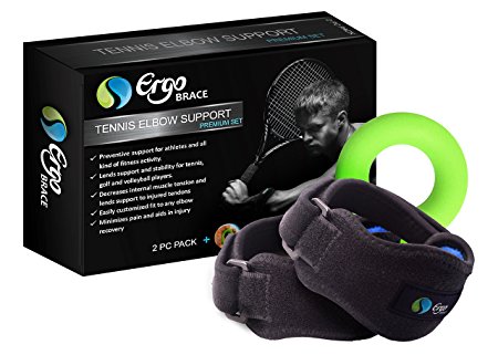 Ergo Brace: Premium 2 Tennis Elbow Braces with EVA Pad   Grip Strengthener   eBook. The Ultimate Elbow Straps Support Against Tendonitis in Fitness, Squash, Golf, Baseball – Best Gift For Sport Fans