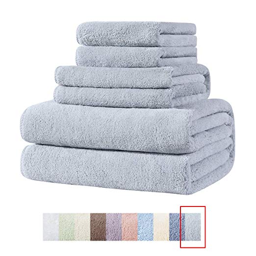Bath Towels Set, 4 Pieces, Microfiber Quick-Dry Fade-Resistant Super Soft Plush Travel Sports Fitness Yoga, Towel Sets for College-Gray