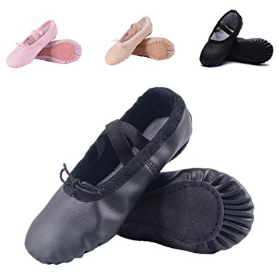 Ruqiji Leather Ballet Shoes for Girls/Toddlers/Kids/Women, Full Sole Leather Ballet Slippers/Dance Shoes