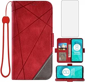 Asuwish Compatible with Moto G Fast 2020 Wallet Case and Tempered Glass Screen Protector Lanyard Leather Flip Card Holder Stand Cell Accessories Phone Cover for Motorola GFast XT2045-3 Women Men Red
