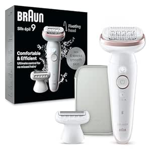 Braun Epilator Silk-épil 9, Hair Removal Device, Women Shaver & Trimmer, Pivoting Head, Wet and Dry Epilator, Includes Shaver Head and Trimmer Comb, SES9-030