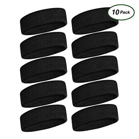 iKsee Sweatbands Headbands for Men/Women, Moisture Wicking Elastic Cotton Terry Cloth Headbands for Gym, Workout, Tennis, Basketball, Running and Working Outside