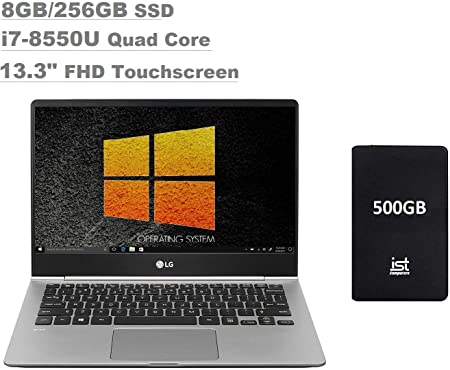 2020 LG Gram 13” Full HD (1920x1080) IPS Touchscreen Thin, Light Business Laptop (Intel Core i7-8550U, 8GB RAM, 256GB SSD) Fingerprint, Backlit KB, Type-C, HDMI, Windows 10 Home IST 500GB Portable HD