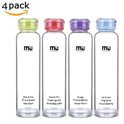 MIU COLOR Glass Water Bottle - BPA and PVC and Lead Free