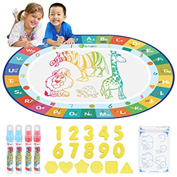 D-FantiX Water Doodle Mat, Large Water Drawing Mat Kids Magic Doodle Board Painting Writing Pad with 4 Magic Pen Educational Toy Gift for Toddlers Boys Girls Rainbow Colors